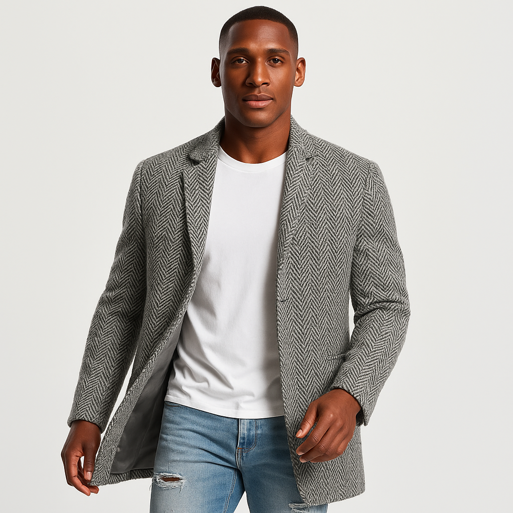 Refined Men's Herringbone Overcoat for Versatile Wear
