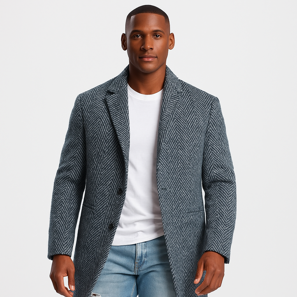 Refined Men's Herringbone Overcoat for Versatile Wear